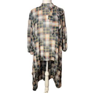 Cato Women’s Plaid Sheer Holiday Christmas Asymmetric Shirt Top Tunic NWT XL